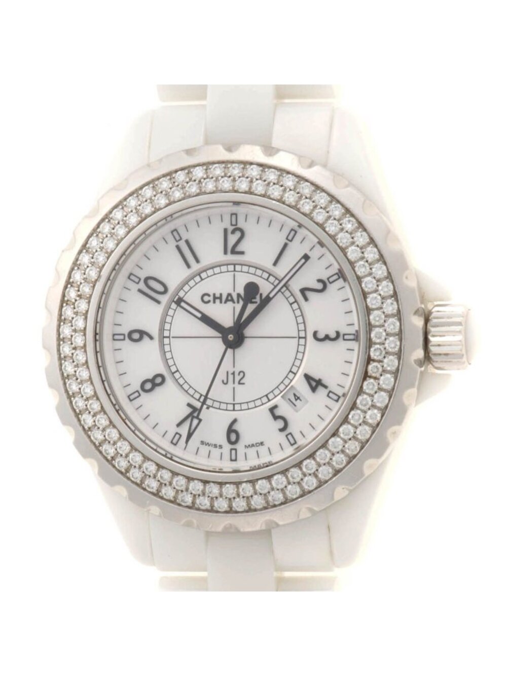 Chanel J12 Diamond Bezel Watch White Ceramic Boys